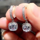 Luxury Square Shaped Dangle Earrings - Full Shiny Zircon Inlaid, Cute Banquet Ear Ornaments with Elegant Design, Hypoallergenic and Nickel-Free, Perfect for Formal Occasions and Everyday Wear