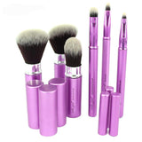 Retractable 6 Piece Travel Makeup Brush Set Beauty Tool Kit with Cover and Case