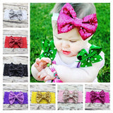 Childrens Big Sequined Bow with Lace Headband Hair Accessory