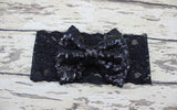Childrens Big Sequined Bow with Lace Headband Hair AccessoryA cute girls Big Sequined Bow with Lace Headband Hair Accessory.
This elasticated sequined headband is a great way of dressing up and glamorising any outfit.These arlavishhairandbeauty.comChildrens Big Sequined Bow