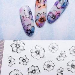 1 Sheet 3D Watercolor Fading Flower Decals Nail Art Stickers