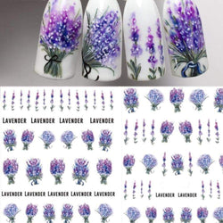 1 Sheet Blooming Purple Lavender Flower Water Decals Nail Art Transfer Decals Nail Art