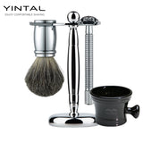 Luxury Men's Shaving Set With Soap Brush, Blade Razor, Stand Holder, Ceramic Shaving Soap Bowl