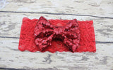 Childrens Big Sequined Bow with Lace Headband Hair Accessory