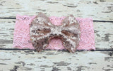 Childrens Big Sequined Bow with Lace Headband Hair Accessory