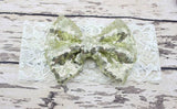 Childrens Big Sequined Bow with Lace Headband Hair Accessory