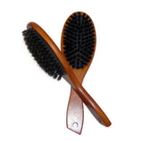 Natural Boar Bristle Anti-static Paddle Massage Hairbrush With Beech Wood Handle