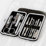 12 Piece Manicure Travel Set In Stainless Steel with Storage Case (Black Case)