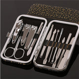 12 Piece Manicure Travel Set In Stainless Steel with Storage Case (Black Case)